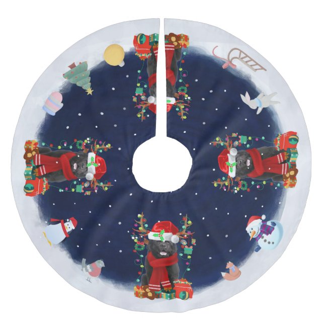 Newfoundland Hund Låt det snöa Julgransmatta Borstad Polyester (Framsidan)