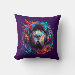 Newfoundland Hund Lila Paint Splatter Pillow Kudde