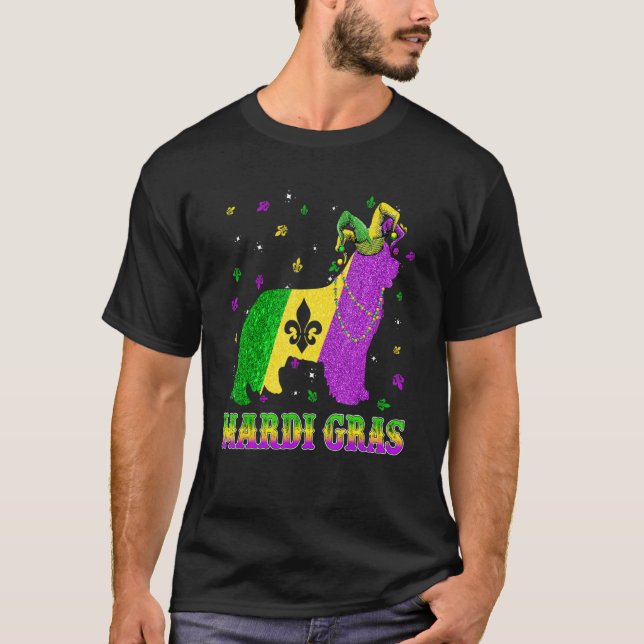 Newfoundland Hund Mardi Gras Karneval Jester Pärlo T Shirt (Framsida)