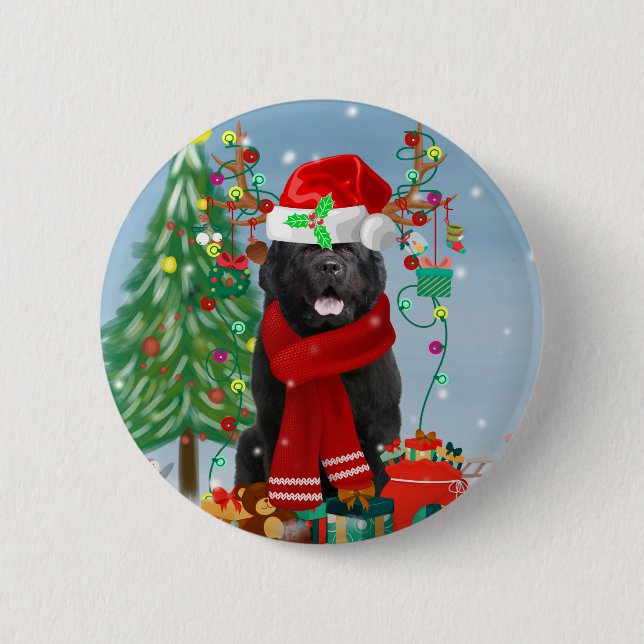 Newfoundland hund med julklappar knapp (Framsida)