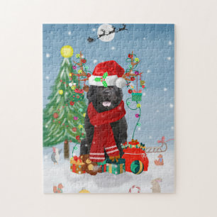 Newfoundland hund med julklappar pussel