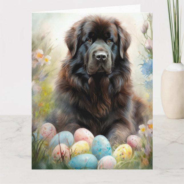 Newfoundland Hund med Påskägg Helgdag Kort (Framsida)