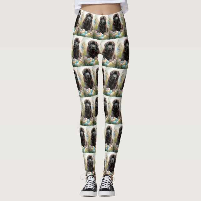 Newfoundland Hund med Påskägg Semester Leggings (Framsida)