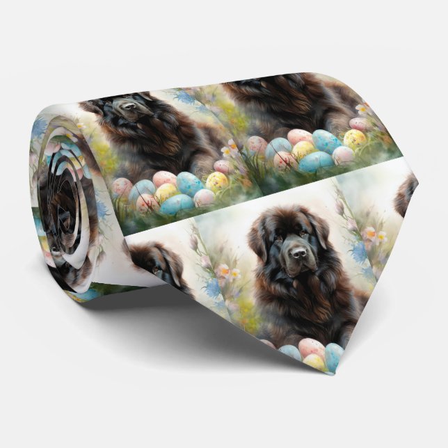 Newfoundland Hund med Påskägg Semester Slips (Rullad)
