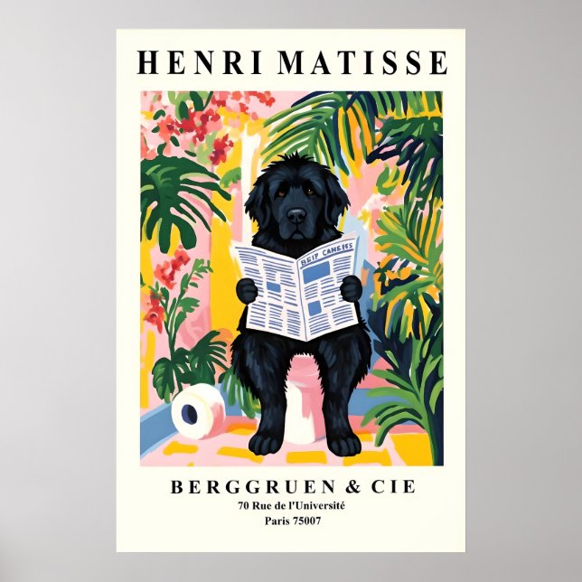 Newfoundland Hund på Toalett Tryck - Matisse Stil (Framsidan)