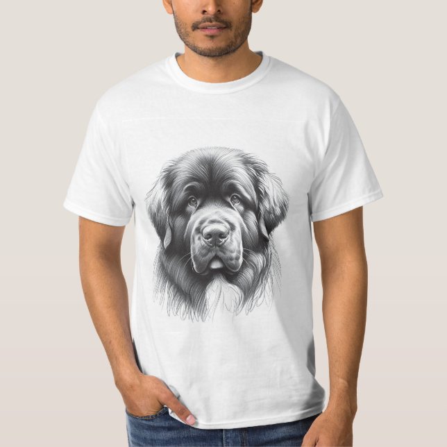Newfoundland Hund Pencil Soft Sketch by Artist Gen T Shirt (Framsida)