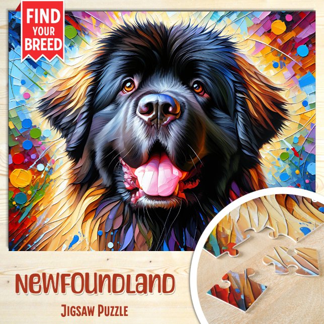 Newfoundland Hund Porträtt Acrylic Art Print Hund Pussel (Skapare uppladdad)