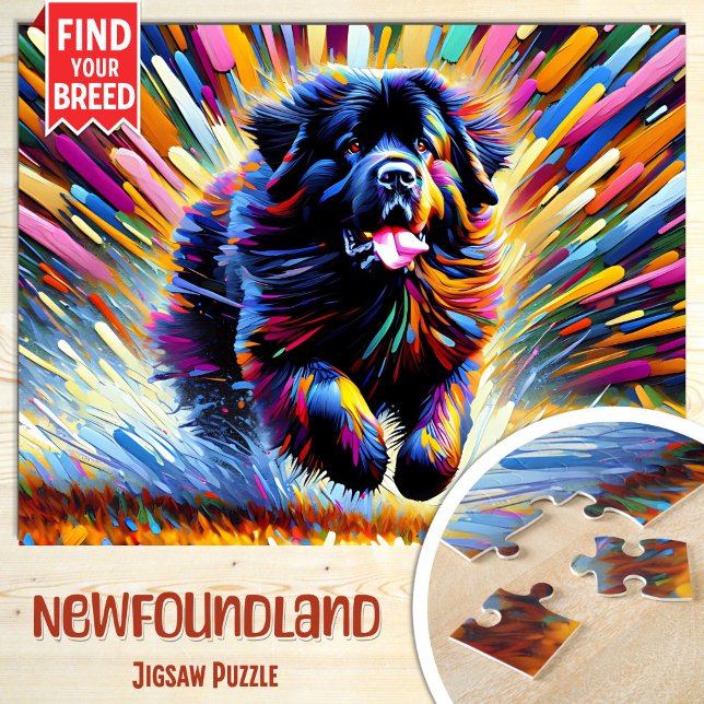 Newfoundland Hund Porträtt Akryl Konsttryck Hund Pussel (Skapare uppladdad)