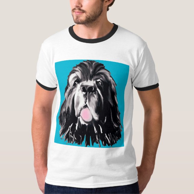 Newfoundland Hund Porträtt T-shirt (Framsida)