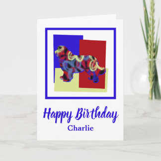 Newfoundland Hund Red Blue Gult Birthday Card Kort