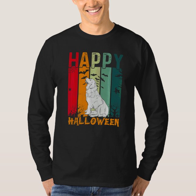 Newfoundland Hund Retro Stil Halloween Middagspar T Shirt (Framsida)