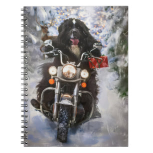 Newfoundland Hund Riding Motorcle jul Anteckningsbok