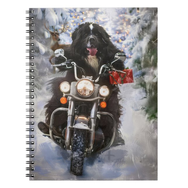 Newfoundland Hund Riding Motorcle jul Anteckningsbok (Framsidan)