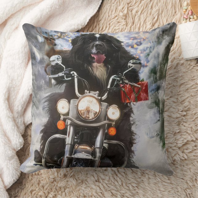 Newfoundland Hund Riding Motorcle jul Kudde (Filt)