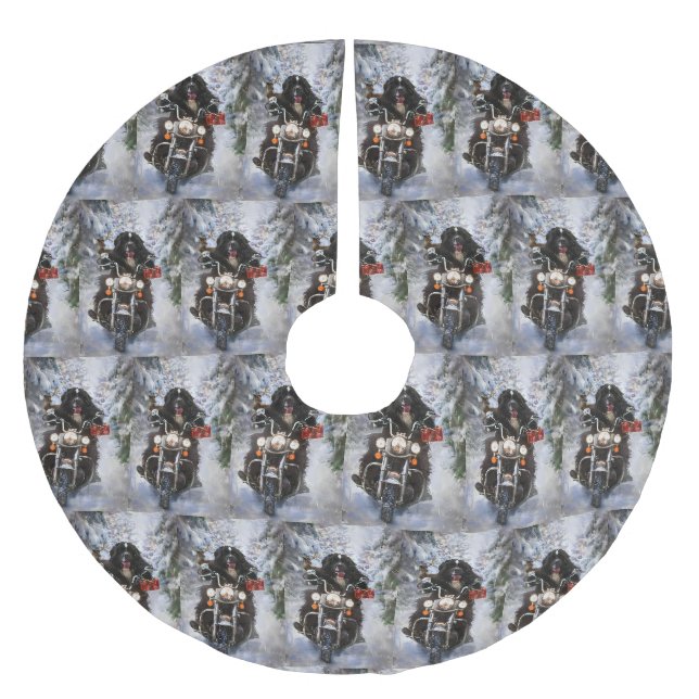 Newfoundland Hund Ridning Motorcykel Jul  Julgransmatta Borstad Polyester (Framsidan)