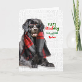 Newfoundland Hund Roliga Loppan Navidog med Namn Helgkort