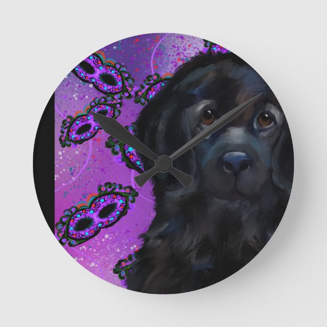 Newfoundland Hund Rund Klocka (Framsida)