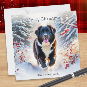 Newfoundland Hund Snö Scen Akvarell Jul Julkort
