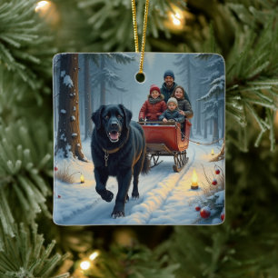 Newfoundland Hund Snöig slädfärd jul Julgransprydnad Keramik