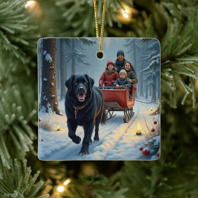Newfoundland Hund Snöig slädfärd jul Julgransprydnad Keramik (Träd)