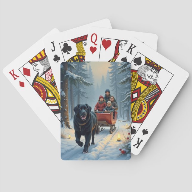 Newfoundland Hund Snöig Slädtur Jul Casinokort (Baksidan)