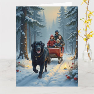 Newfoundland Hund Snöig Slädtur Jul Kort