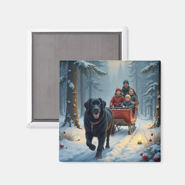 Newfoundland Hund Snöig Slädtur Jul Magnet (Front/Back)