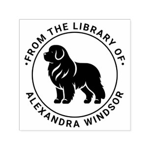 Newfoundland Hund Stående Sil Bibliotek Bok Namn Självfärgande Stämpel