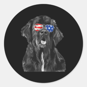 Newfoundland Hund Sungles Flagga American 4:e juli Runt Klistermärke