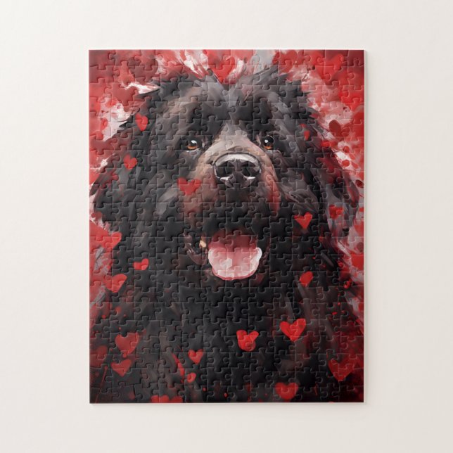 Newfoundland hund Valentines day Pussel (Vertikal)