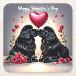 Newfoundland Hund Valentines Underlägg Papper Kvadrat