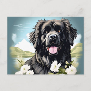 Newfoundland Hund with White Flowers Vykort