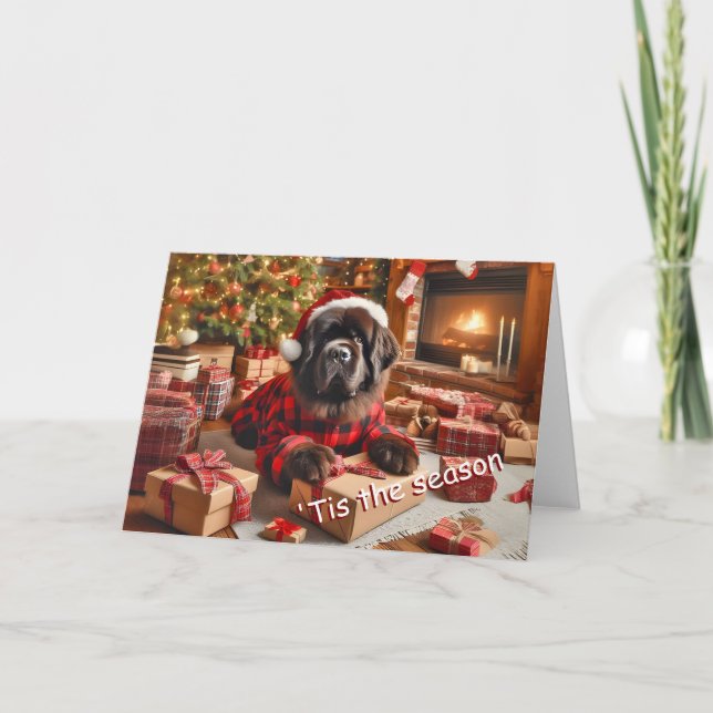 Newfoundland Hund Wrapping Gifts julkort Helgkort (Framsida)