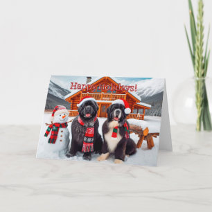 Newfoundland Hundar bredvid ett Snögubbe-julkort Helgkort