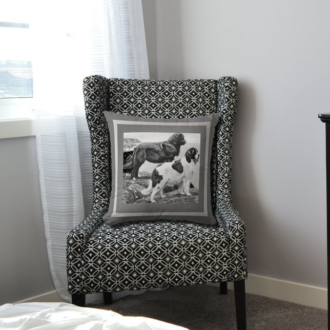 Newfoundland hundar - illustration av vintagen kudde (Skapare uppladdad)