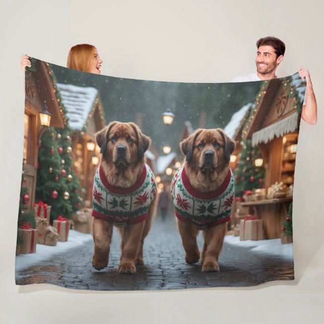 Newfoundland Hundar Jul Snö Holiday Fleecefilt (På plats)