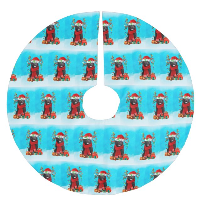 Newfoundland i snö med julklappar julgransmatta borstad polyester (Framsidan)