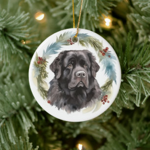 Newfoundland Julkrans Festliga Valp Julgransprydnad Keramik