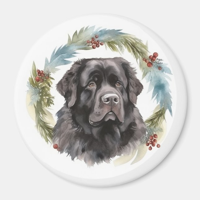 Newfoundland Julkrans Festliga Valp Magnet (Framsidan)