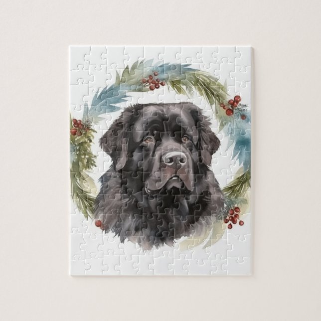Newfoundland Julkrans Festliga Valp Pussel (Vertikal)