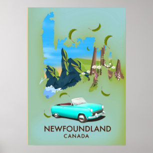 Newfoundland Kanada karta resa Poster
