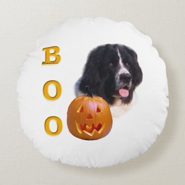 Newfoundland Landseer Halloween Boo Rund Kudde (Framsidan)