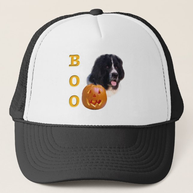 Newfoundland Landseer Halloween Boo Truckerkeps (Framsida)