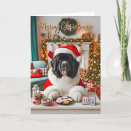 Newfoundland Landseer Placing Santa's Cookies Helgkort