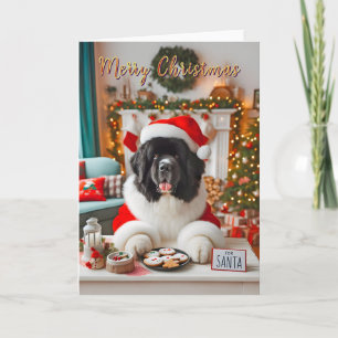 Newfoundland Landseer Placing Santa's Cookies Helgkort