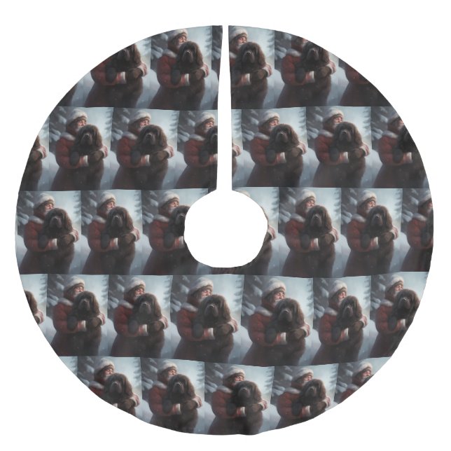 Newfoundland med Jultomten julafton Julgransmatta Borstad Polyester (Framsidan)