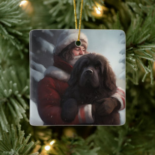 Newfoundland med Jultomten julafton Julgransprydnad Keramik