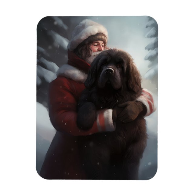 Newfoundland med Jultomten julafton Magnet (Vertikal)