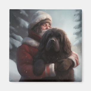 Newfoundland med Jultomten julafton Magnet