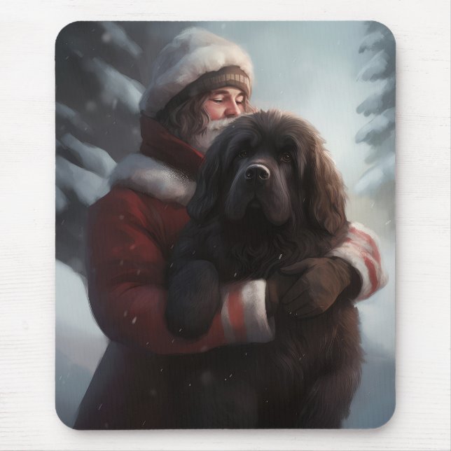 Newfoundland med tomte festlig jul  musmatta (Framsidan)